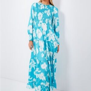 Blue and White Long Sleeve Resort Sundress